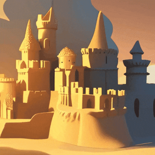 masterpiece, best quality, huge sandcastle, waves, super detailed,